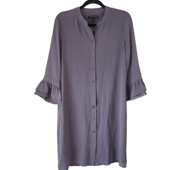 Banana Republic Grey Shirt Dress Chiffon Flowy Career Shift Women's 8 - Picture 1 of 7
